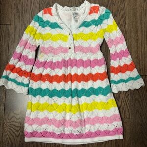 Janie and Jack White Knit Dress with Teal, Yellow & Coral Chevron size 18/24